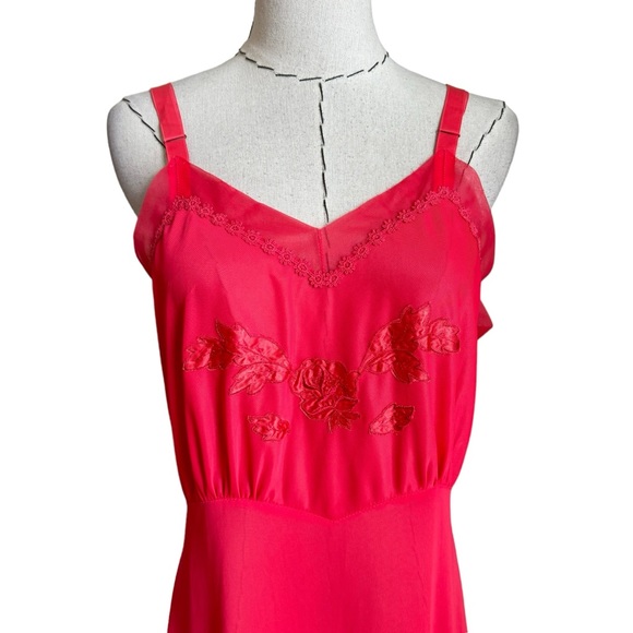 Vintage 50s 60s Nan Flower Red Nylon Slip Nightgown Boudoir Rockabilly Grunge 38 - Picture 3 of 13